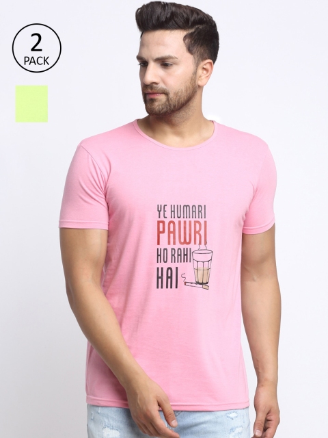 

VIMAL JONNEY Men Set of 2 Typography Printed Applique T-shirt, Pink