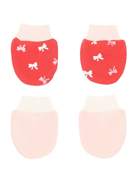 

Pantaloons Baby Infant Girls Set Of 2 Pure Cotton Mittens, Coral