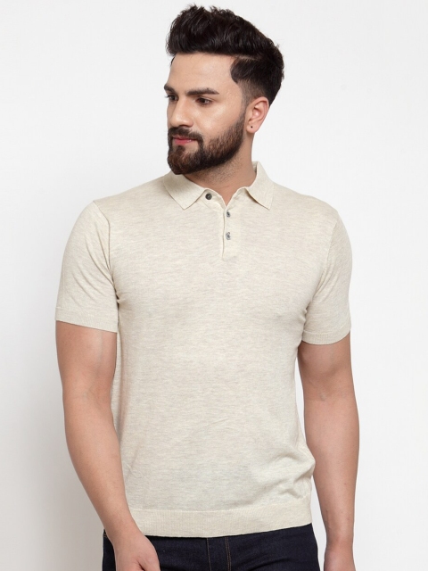 

Global Republic Men Beige Polo Collar Slim Fit Cotton T-shirt