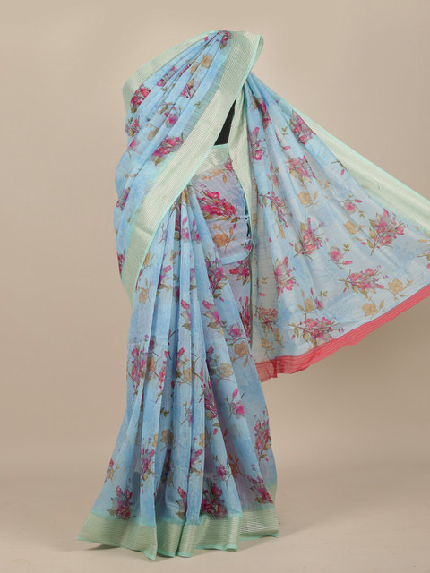 

Pothys Blue & Pink Floral Printed Saree