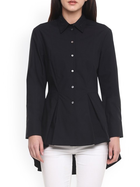 

Karl Lagerfeld Women Black Pleated Casual Flared Shirt