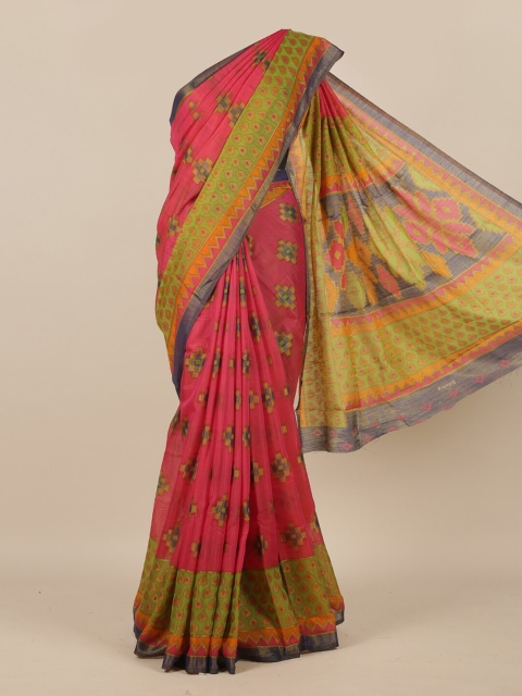 

Pothys Pink & Green Jute Silk Saree