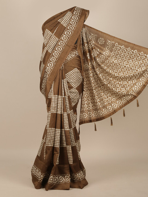 

Pothys Brown & Cream-Coloured Cotton Blend Saree