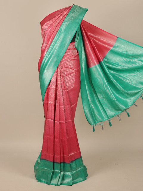 

Pothys Pink & Green Woven Design Zari Jute Silk Saree