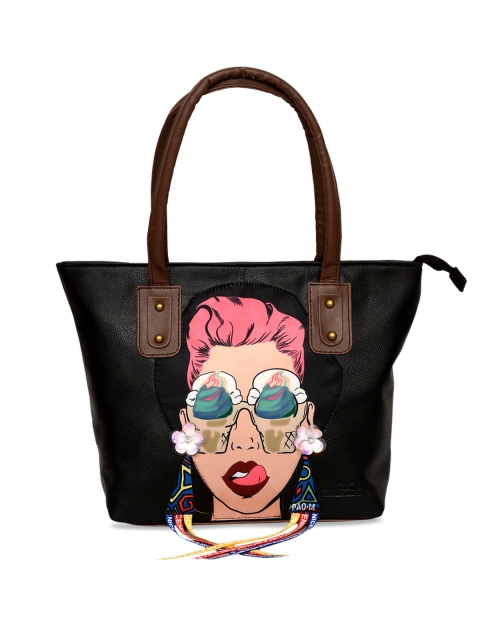 

Pink Potato Black Embellished Leather Applique Shopper Tote Bag