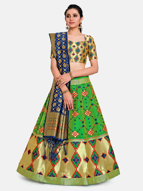 

MIMOSA Women Green & Blue Semi-Stitched Lehenga & Unstitched Blouse With Dupatta