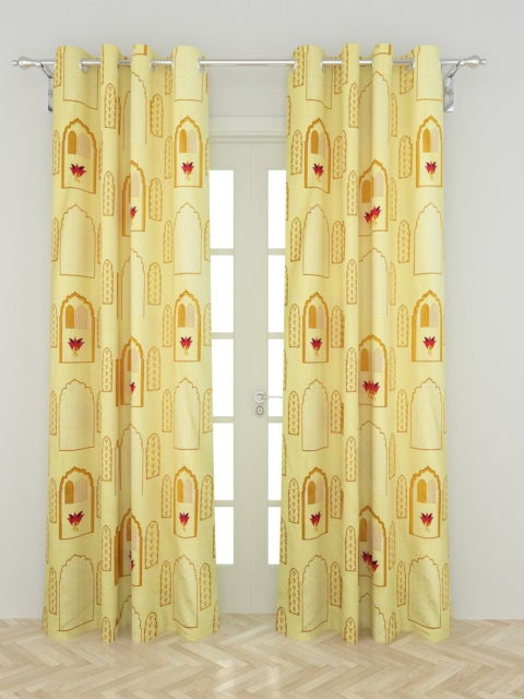

Home Centre Yellow & Pink Set of 2 Black Out Door Curtain