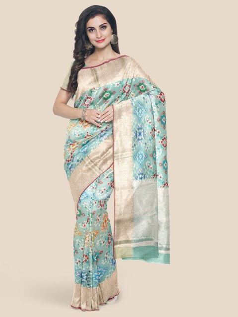 

KLM Fashion Mall Turquoise Blue & Cream-Coloured Woven Design Banarasi Saree