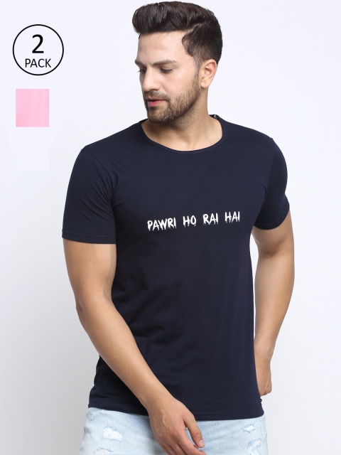 

VIMAL JONNEY Men Navy Blue Typography 2 Printed Applique T-shirt