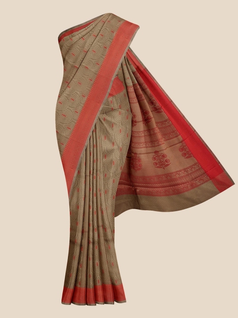 

KLM Fashion Mall Brown & Orange Ethnic Motifs Silk Blend Banarasi Saree