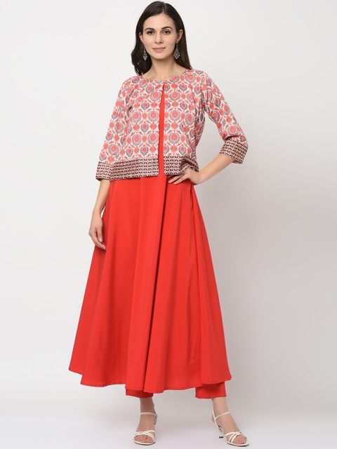

ZIYAA Women Red Ethnic Motifs Printed Kurta with Trousers