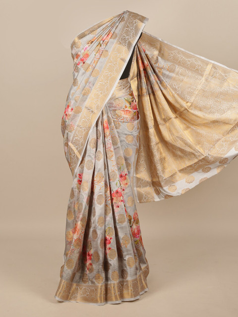 

Pothys Grey & Pink Woven Design Zari Jute Silk Saree