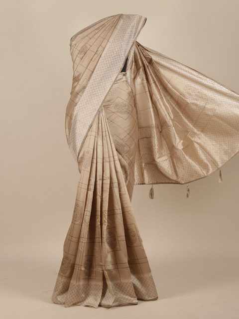 

Pothys Tan Brown Cotton Blend Ethnic Motifs Saree