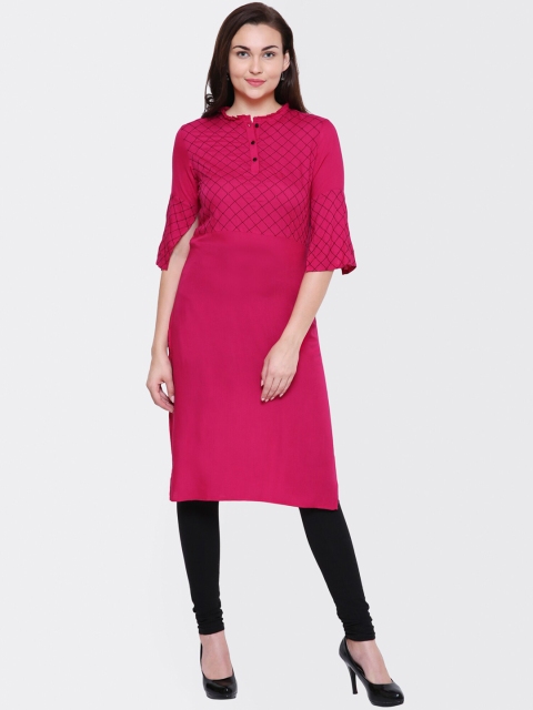 

Yaadleen Women Pink Checked Khadi Kurta