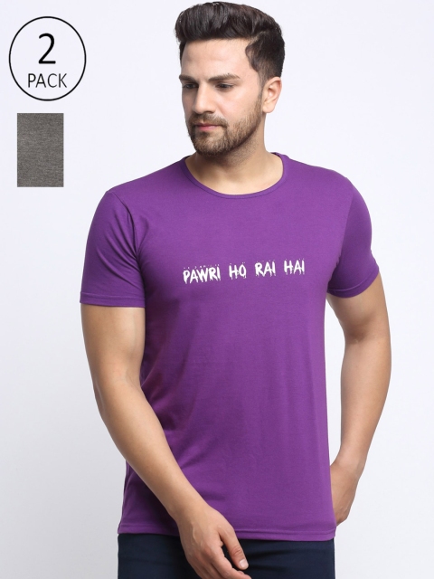 

VIMAL JONNEY Men Pack Of 2 Grey & Purple Printed T-shirt