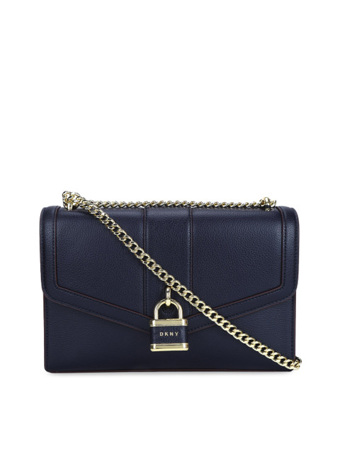 

DKNY Navy Blue Textured Chunky Lock Detailed Leather Sling Bag