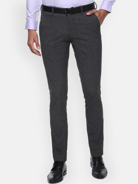 

Louis Philippe Men Grey Checked Slim Fit Formal Trousers