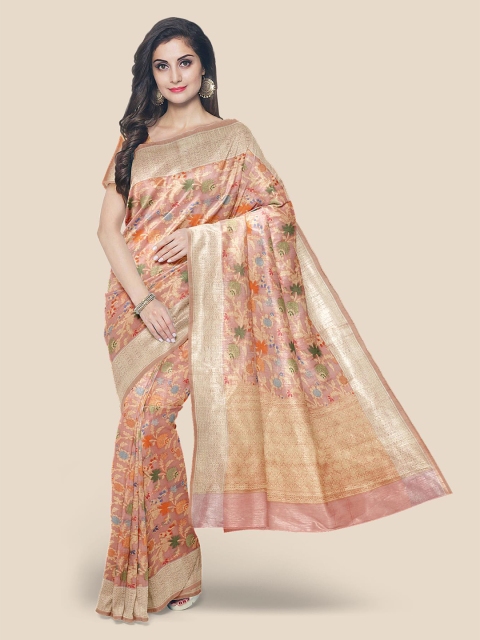 

Kalamandir Peach & Gold-Toned Woven Design Zari Banarasi Saree