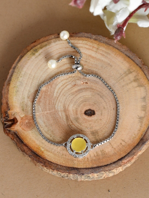 

Silvermerc Designs Women Silver & Yellow Brass American Diamond Charm Bracelet