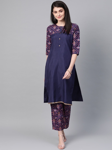 

ZIYAA Women Navy Blue Panelled Kurti with Palazzos