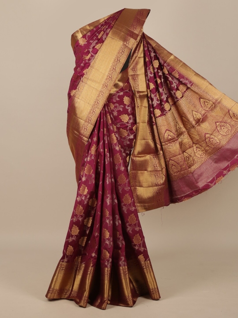 

Pothys Purple & Gold-Toned Woven Design Zari Jute Silk Saree