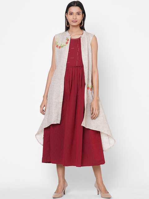 

ZOLA Maroon Striped Layered Midi Dress