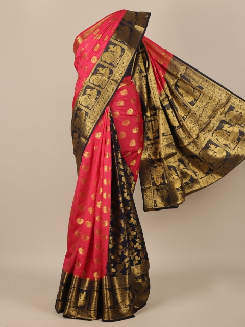 

Pothys Pink & Navy Blue Woven Design Zari Jute Silk Half and Half Saree