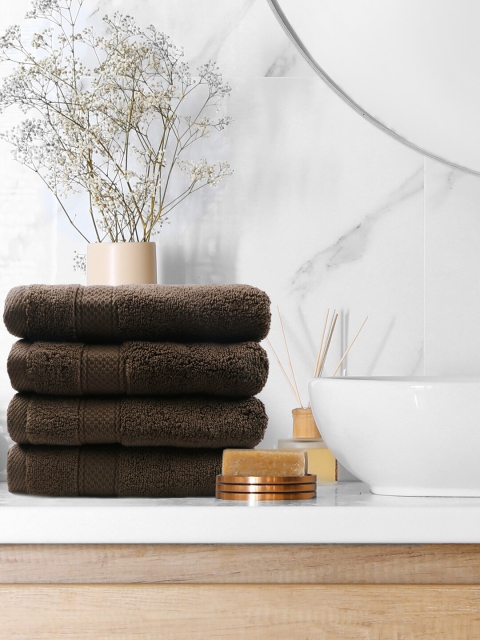 

Trident Unisex Set Of 4 Brown Solid 500 GSM Pure Cotton Hand Towels