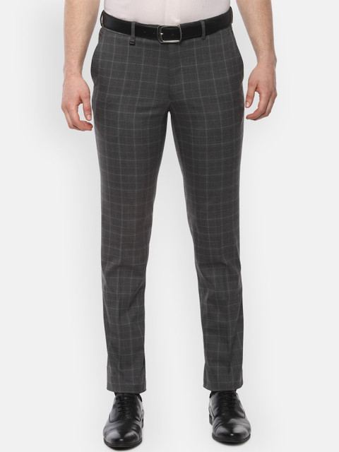 

Van Heusen Men Grey Checked Slim Fit Formal Trousers