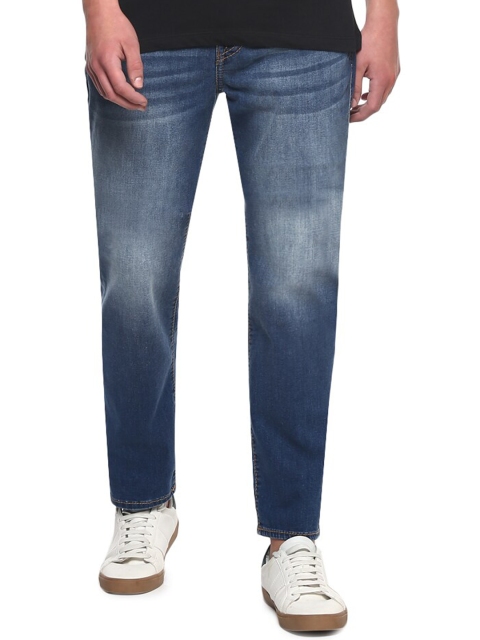 

True Religion Men Blue Flared Heavy Fade Stretchable Jeans
