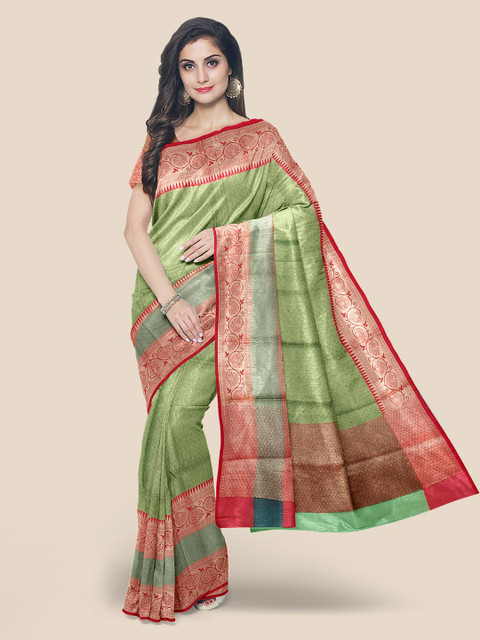 

Kalamandir Green & Red Woven Design Zari Silk Blend Saree