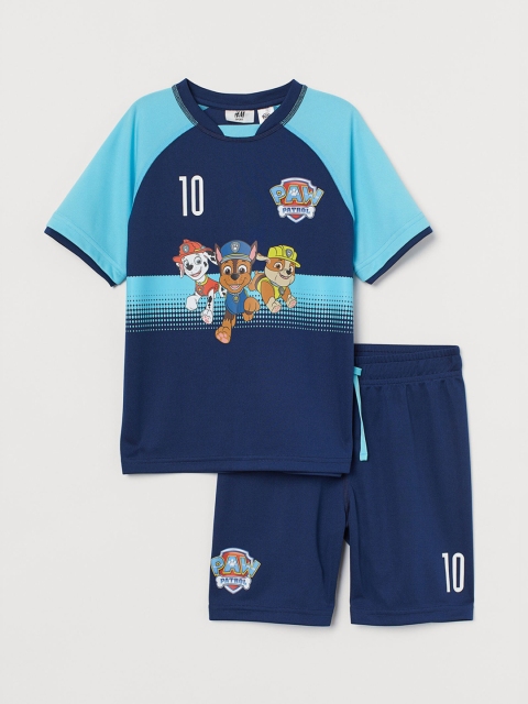 

H&M Boys Set of 2 Blue Printed T-Shirt with Shorts Football Kit