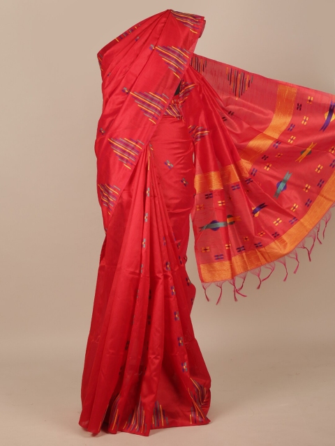 

Pothys Red & Yellow Geometric Jute Silk Saree