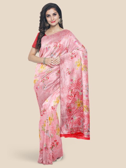 

Kalamandir Pink & Red Floral Beads and Stones Silk Blend Saree