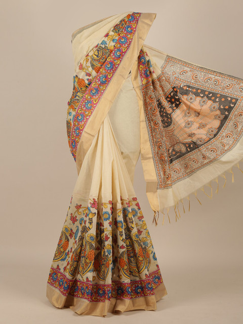 

Pothys Cream & Blue Ethnic Motif Pure Cotton Saree