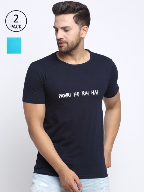 

VIMAL JONNEY Men Navy Blue Typography 2Printed Applique T-shirt