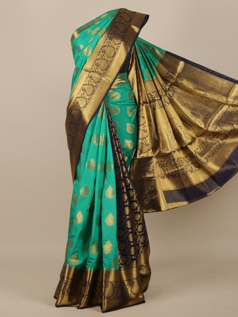 

Pothys Sea Green & Gold-Toned Woven Design Jute Silk Saree