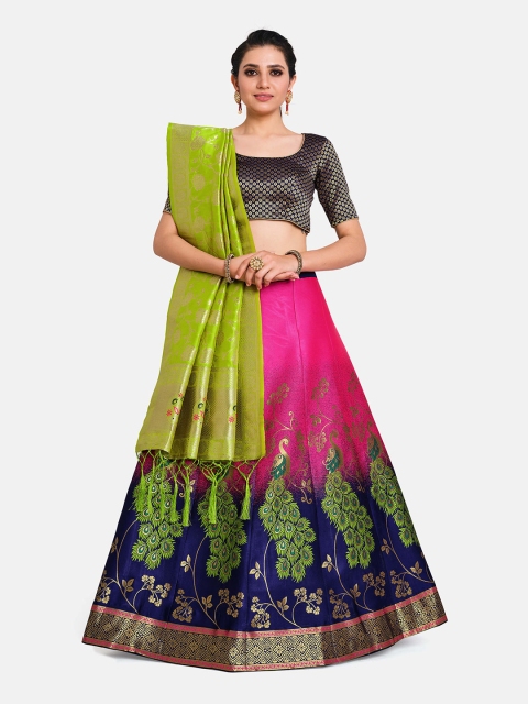 

MIMOSA Women Green & Pink Semi-Stitched Lehenga & Unstitched Blouse With Dupatta