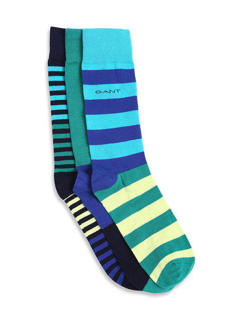 

GANT Men Pack Of 3 Striped Cotton Above Ankle-Length Socks, Blue