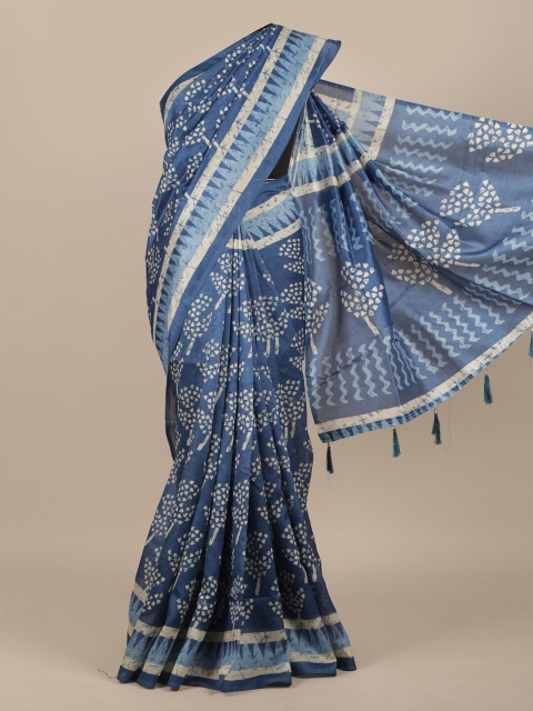 

Pothys Blue & Grey Cotton Blend Saree