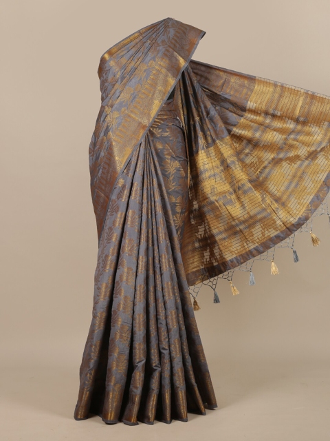

Pothys Grey & Gold-Toned Woven Design Jute Silk Saree