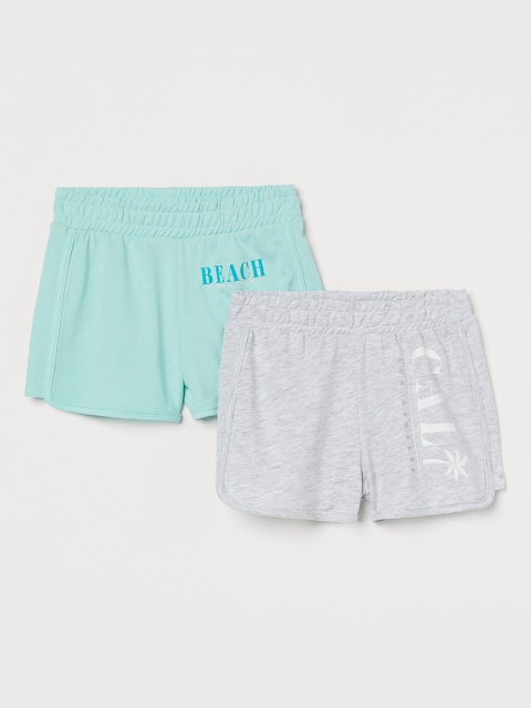 

H&M Girls 2-Pack Turquoise Blue & Grey Printed Sweatshirt Shorts