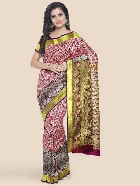 

Kalamandir Maroon & Purple Silk Blend Kanjeevaram Saree