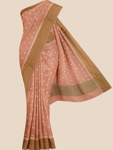 

KLM Fashion Mall Women Peach Silk Blend Chanderi Saree