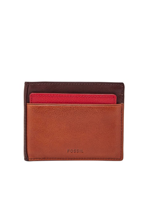 

Fossil Men Brown & Red Textured Leather Two Fold Wallet