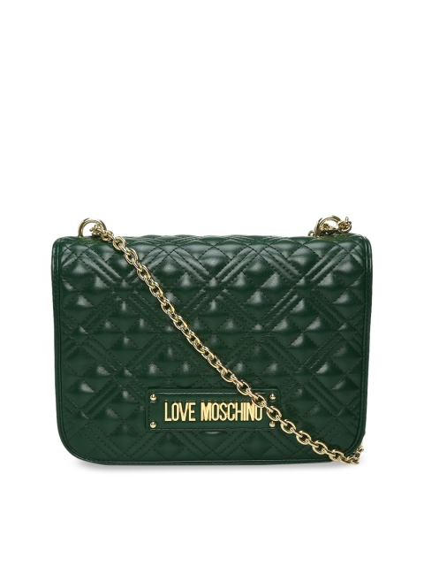 

LOVE MOSCHINO Green Textured Structured Quilted Sling Bag