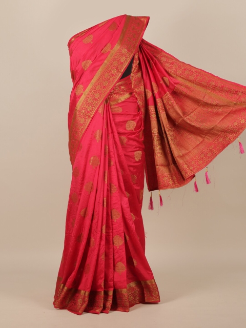 

Pothys Pink & Gold-Toned Woven Design Jute Silk Saree