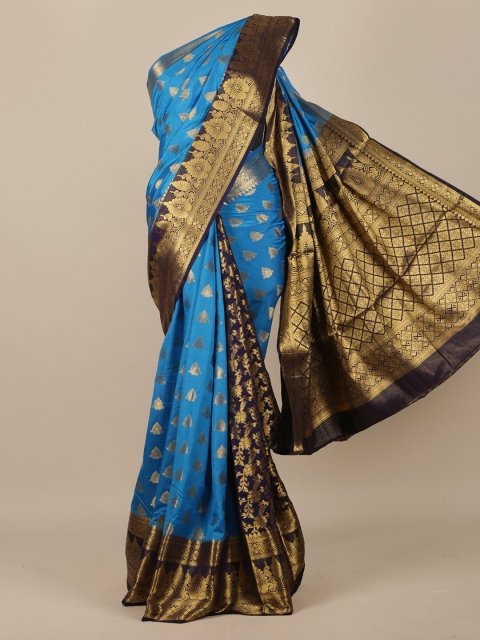 

Pothys Blue & Gold-Toned Woven Design Jute Silk Saree