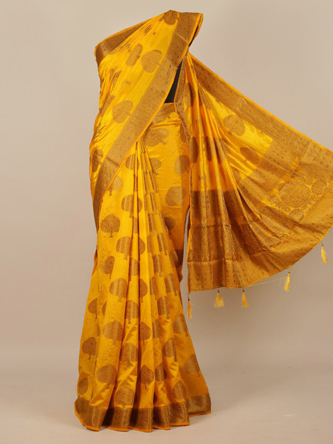 

Pothys Yellow & Gold-Toned Woven Design Jute Silk Saree