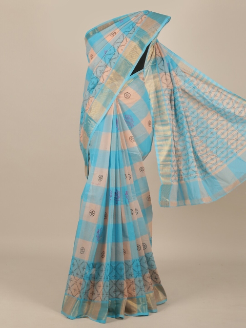 

Pothys Blue & Beige Checked Pure Cotton Saree